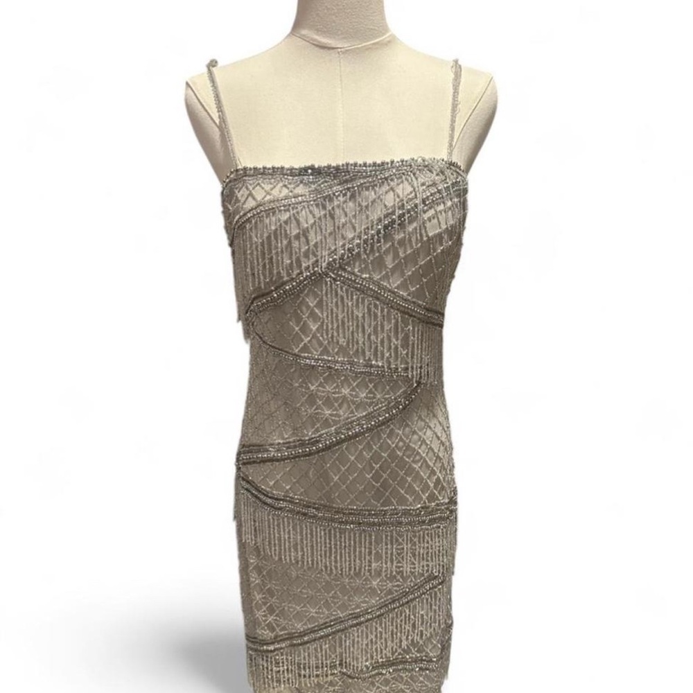 Aidan Mattox Silver Embellished Mini Dress